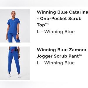Winning Blue Zamora Jogger Scrub Pant and Winning Blur Catarina One Pocket Scrub